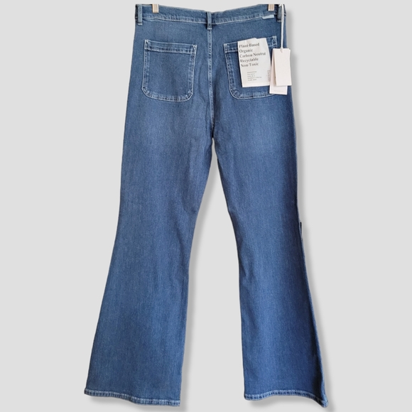 FREE PEOPLE BOYISH The Ricky Denim Stretch High-Rise Flare Jeans Blue - Picture 4 of 11